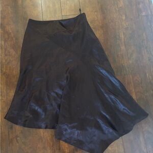Banana Republic Brown Solid Asymmetric Midi Skirt Women's Regular Silk Size 6